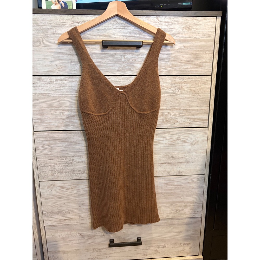Princess Polly Brown Knit Mini Dress Sleeveless Ribbed Corset Bust Size S/M